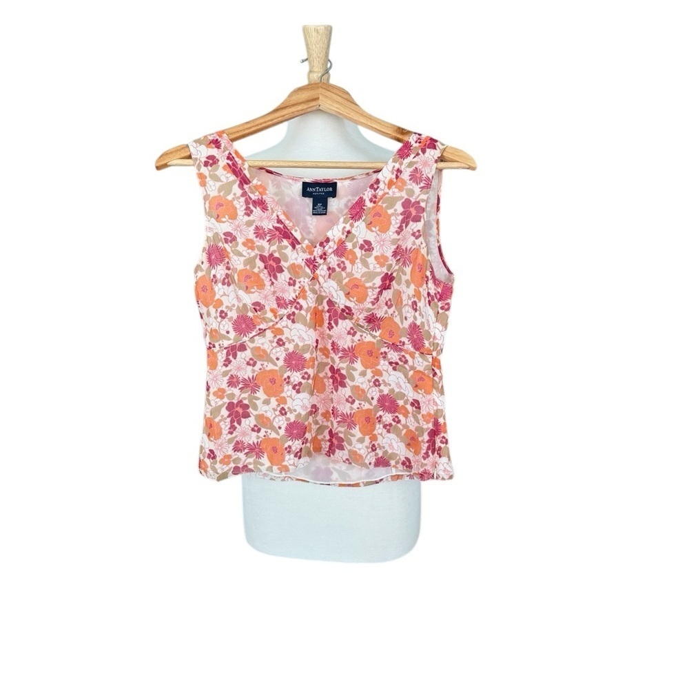 Vintage 90s Y2k Ann Taylor Petites Floral Silk Sleeveless Babydoll Top Dolly 8P